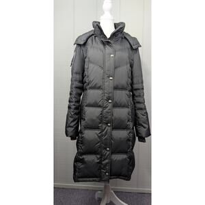 London Fog Women's LG Puffer Jacket Coat Gray Hooded Parka Down And Feather Fill